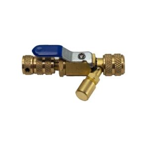 Accutools S10735 Core Removal Tool for 1/4" service ports, shown with its durable brass construction and valve for quick, refrigerant-free core removal.