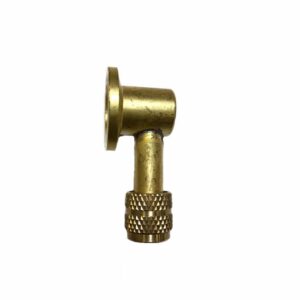 AccuTools SA10745, a brass right-angle adapter connecting KF-16 vacuum ports to 1/4″ FFL refrigeration fittings, designed for HVAC/R vacuum systems.