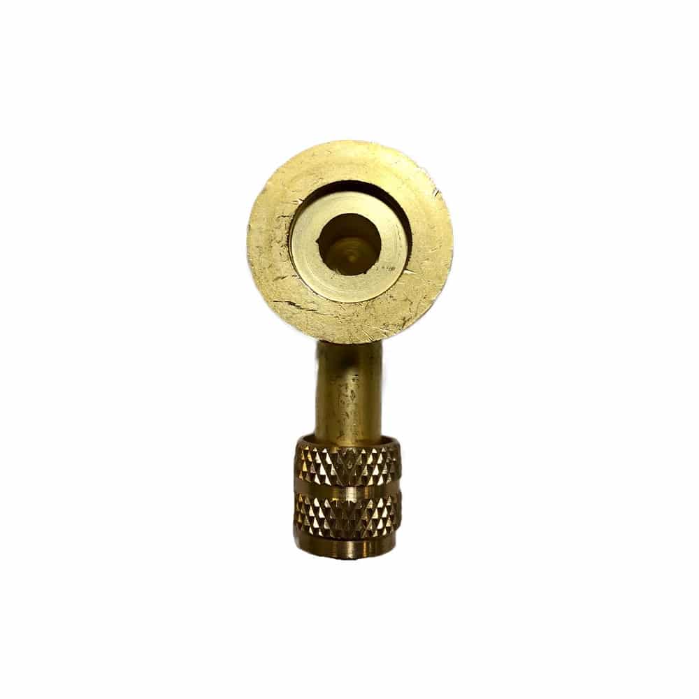 AccuTools SA10745, a brass right-angle adapter connecting KF-16 vacuum ports to 1/4″ FFL refrigeration fittings, designed for HVAC/R vacuum systems.