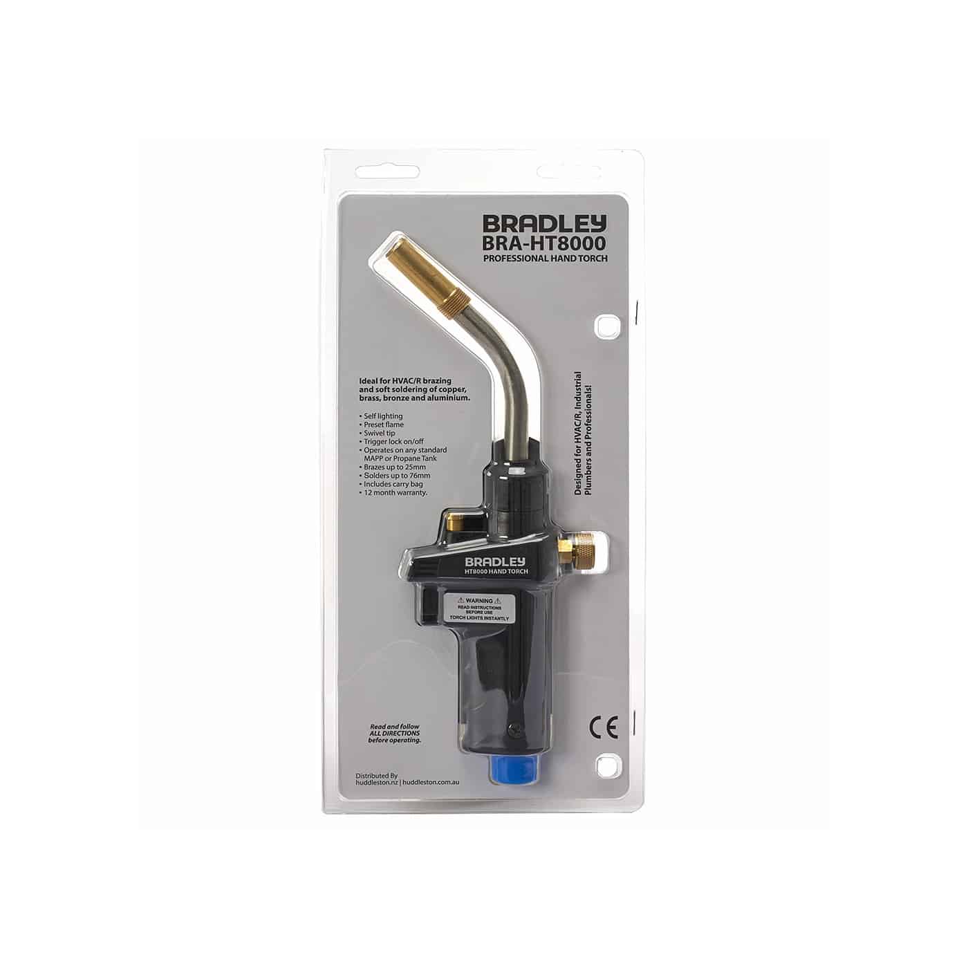 Bradley HT8000 hand torch with a bright, focused flame, ideal for soldering and brazing.