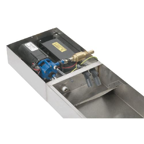 A close-up view of the DiversiTech DCP30A Standard Dairy Cabinet Pump, a compact and robust condensate removal pump designed for use in refrigeration dairy display cases.