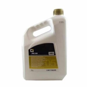 Errecom OL6021 POE 220 Lubricant Oil in a sealed bottle, a synthetic refrigeration oil designed for use in HVAC/R compressors.
