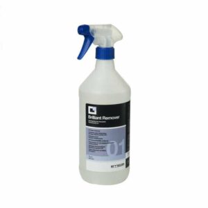 A bottle of Errecom TR1108.K.01 Brilliant Remover, a clear liquid designed to clean and remove fluorescent UV dye from air conditioning and refrigeration systems.