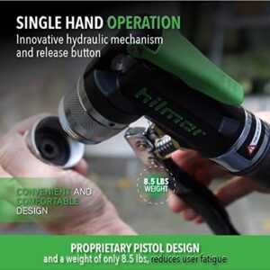 Hilmor 1839015 Compact Swage Tool Kit, featuring a hand-held swaging tool, multiple swage heads from 3/8" to 7/8", and a deburring tool, all neatly organized in a carrying case.