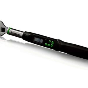 Hilmor 1963826 Digital Adjustable Torque Wrench, a sleek black and blue electronic wrench with a digital display, designed for accurate tightening of flare nuts in HVAC/R systems.