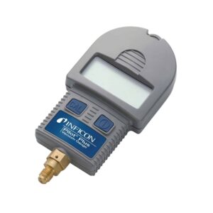 Inficon 710-202-G1 Pilot Plus digital vacuum gauge with large display and protective boot.