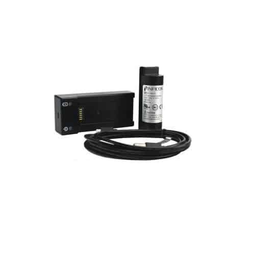 Inficon 721-604-G1 battery and charging cradle bundle, showing a black rechargeable battery next to a grey charging dock.