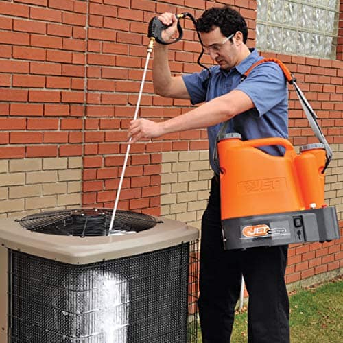 SpeedClean CJ-125 CoilJet, a portable HVAC coil cleaning system with a high-pressure spray and chemical injection, designed for thorough cleaning of evaporator and condenser coils.