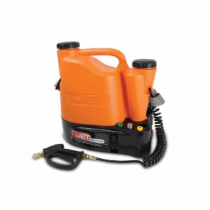 SpeedClean CoilJet CJ-200E, a portable HVAC coil cleaning system with a high-pressure spray nozzle and built-in water tank, designed for efficient cleaning of evaporator and condenser coils.