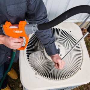 SpeedClean CoilShot SC-CS-100, a compact, water-powered condenser coil cleaner tool designed for efficient and thorough cleaning using specialized foam tablets.