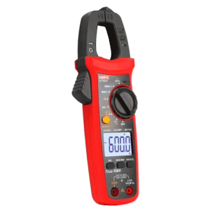 Uni-T UT204+ AC/DC Digital Clamp Meter, a handheld yellow and gray tool displaying a digital reading, featuring a clamp jaw for non-contact current measurement.