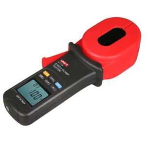 Uni-T UT275 Clamp Earth Ground Tester, a handheld device with a large clamp jaw for non-contact measurement of ground resistance in electrical systems.