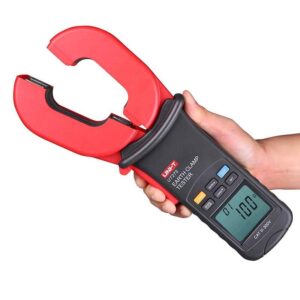 Uni-T UT275 Clamp Earth Ground Tester, a handheld device with a large clamp jaw for non-contact measurement of ground resistance in electrical systems.