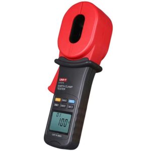 Uni-T UT275 Clamp Earth Ground Tester, a handheld device with a large clamp jaw for non-contact measurement of ground resistance in electrical systems.