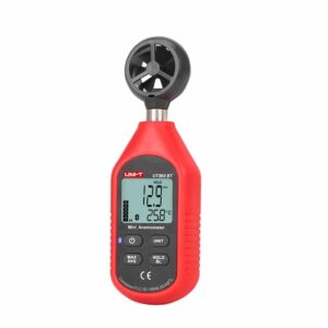 Uni-T UT363BT Bluetooth Mini Anemometer, a compact handheld device for measuring wind speed and temperature, featuring Bluetooth connectivity for data logging.