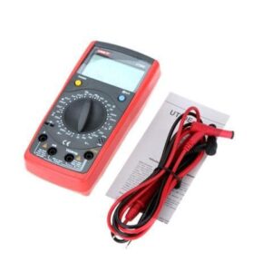 Uni-T UT39E+ High-Precision Digital Multimeter, a handheld yellow and black device with a large LCD display, test leads, and a rotary dial for selecting measurement functions.