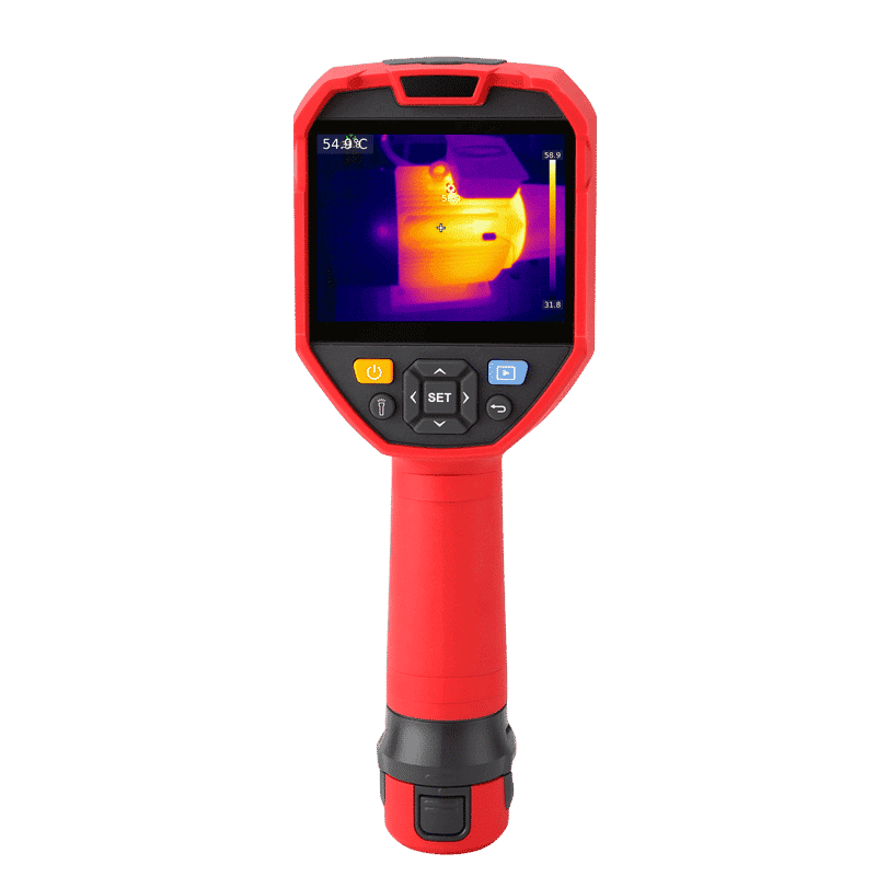 Uni-T UTi720E thermal camera, displaying a clear thermal image on its screen, designed for accurate temperature readings and fault detection.