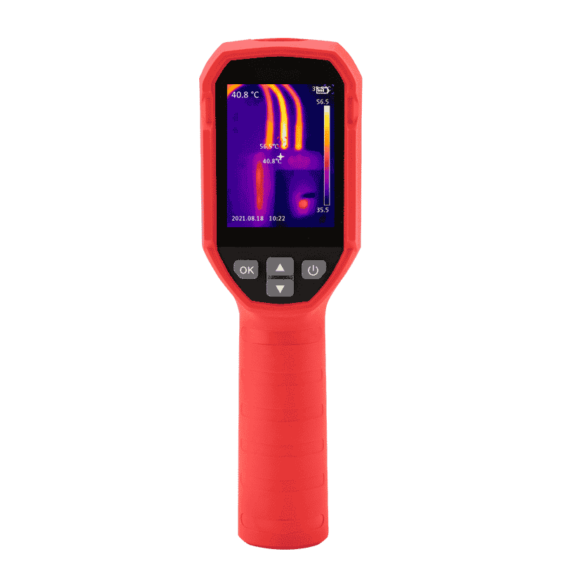 Uni-T UTi712S Value Thermal Camera, displaying a clear 320x240 pixel thermal image on its screen, suitable for electrical and HVAC inspections.