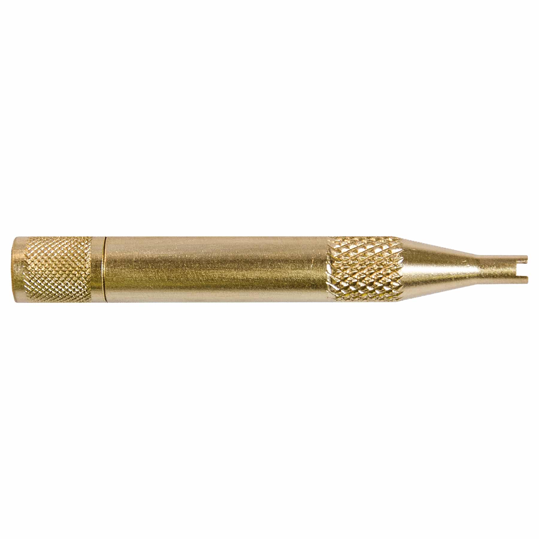 A close-up of the C&D CD3813 Valve Core Tool, a small, handheld tool with a knurled grip and a built-in storage compartment for extra valve cores. This essential HVAC tool is used to remove and replace valve cores in refrigeration systems.