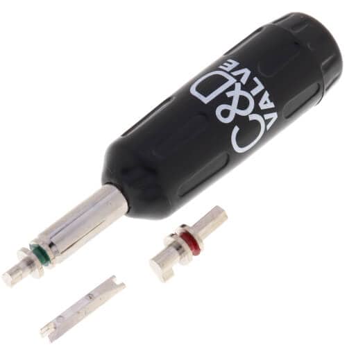 Close-up of the C&D CD3830 Multi Tool Locking Cap, a compact tool with multiple bits for removing different types of locking caps from refrigerant valves.
