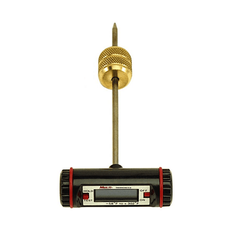 A close-up of the C&D CD3975 Superheat Thermometer, a handheld device used to measure superheat in HVAC/R systems.