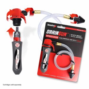 DiversiTech GG1 Drain Gun, a compact and portable device used for quickly clearing blockages in HVAC condensate drain lines using CO2 cartridges.