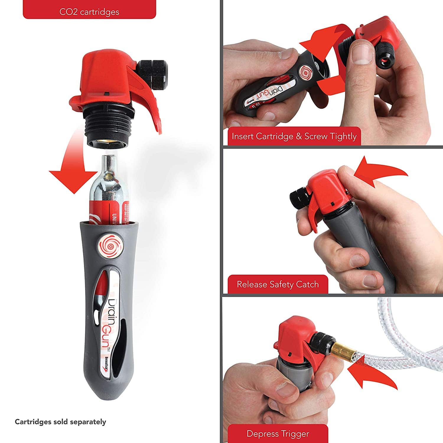 DiversiTech GG1 Drain Gun, a compact and portable device used for quickly clearing blockages in HVAC condensate drain lines using CO2 cartridges.