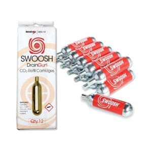 DiversiTech GGC-12 CO2 Drain Gun Cartridges, a pack of twelve threaded CO2 cylinders used as refills for a drain gun to clear clogged HVAC condensate lines.