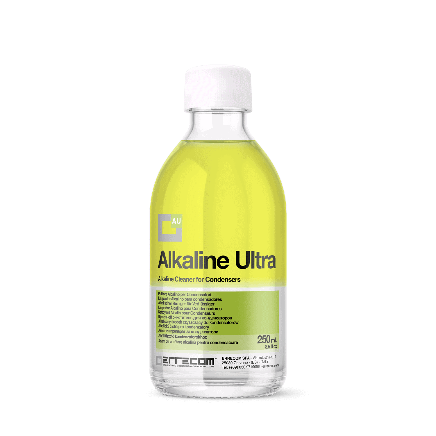 Errecom AB1223.Q.S1 Alkaline Ultra Condenser Cleaner in a labeled bottle, ready for use on HVAC condenser coils.