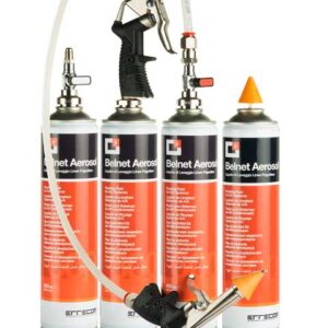 Errecom Belnet Flush Agent with ¼” SAE Thread, a clear liquid in a labeled container, highlighting its use for cleaning HVAC/R systems and its standard SAE connection.