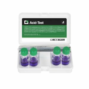 Errecom ER-RK1349 Acid Test kit, showing vials with color indicators for detecting acid contamination in refrigerant and AC/R systems. Essential for HVAC/R maintenance.