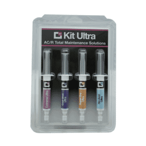 Errecom RK1421.H3 Kit Ultra, a comprehensive AC/R maintenance solution in a black carrying case, showcasing various tools, leak sealants, UV dyes, and diagnostic equipment for HVAC/R system upkeep.