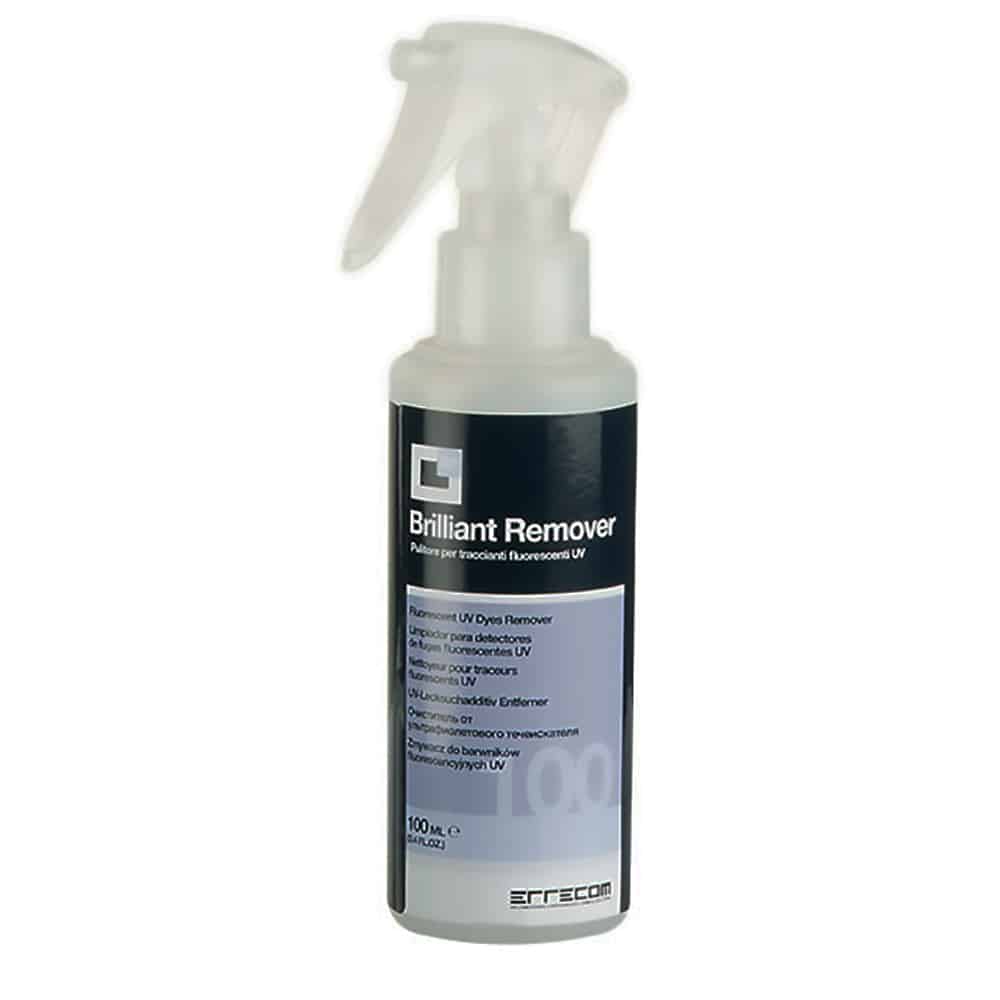 Errecom TR1109.01 Trace Brilliant Remover 100ml bottle, a clear liquid in a labeled container designed for cleaning fluorescent leak detection dye residue.
