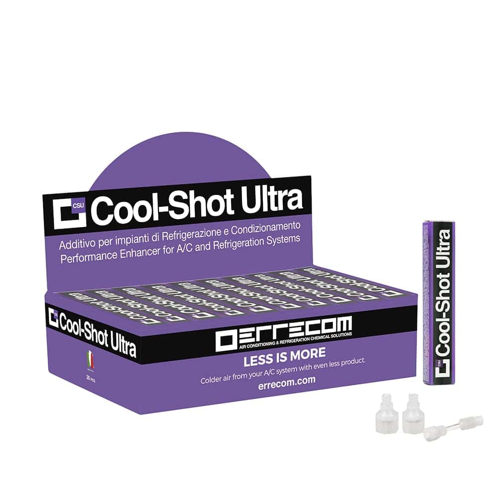Errecom TR1170.AL.H3 Cool Shot Ultra 6ml, a small, silver canister with blue and white labeling, designed to enhance the cooling capacity of AC/R systems and improve energy efficiency.