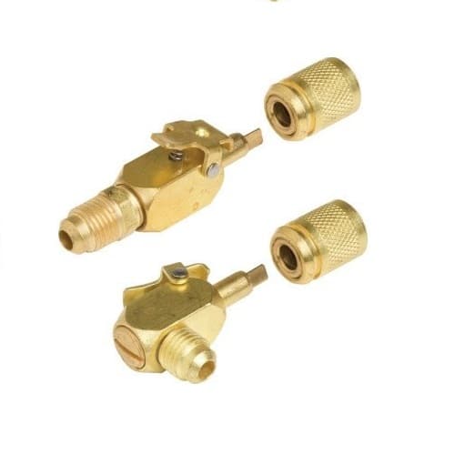 Imperial 18C Kwik-Coupler Set, featuring color-coded (red and blue) quick-connect couplers for refrigerant hoses, designed for easy and secure connections in HVAC/R systems.