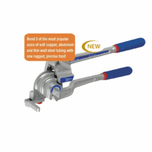 Imperial 370FHC Triple Head Tube Bender, a professional-grade tool with three color-coded heads for bending 1/4", 5/16", and 3/8" OD tubing up to 180 degrees, ideal for HVAC/R and plumbing applications.