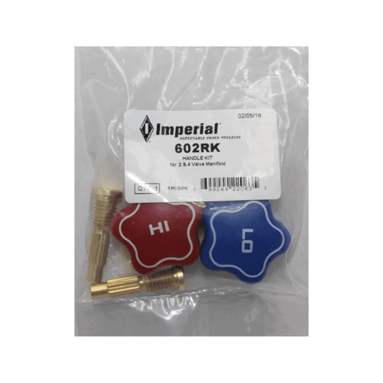 Imperial 602RK Replacement Hi & Lo Knobs. A set of durable control knobs for high and low pressure sides of manifold gauges.