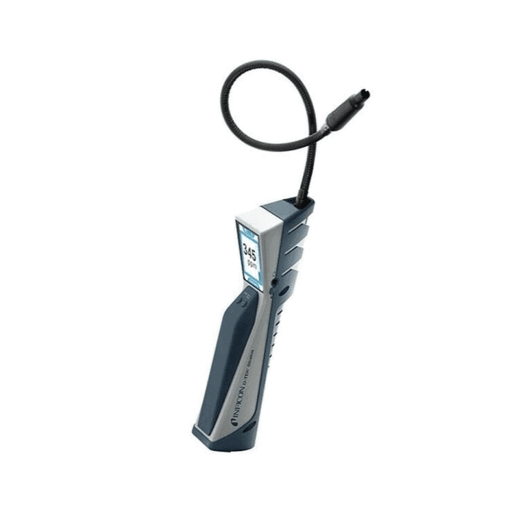 INFICON D-TEK Stratus Refrigerant Leak Detector, a handheld device with a large digital display, a sensor tip, and a comfortable grip. It's used by HVAC technicians to pinpoint refrigerant leaks.