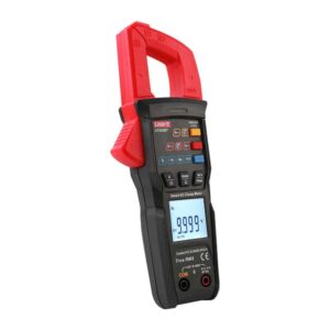 Uni-T UT202BT Smart AC Clamp Meter, a compact digital clamp meter with an orange and black body, showing its jaws for current measurement and display screen.