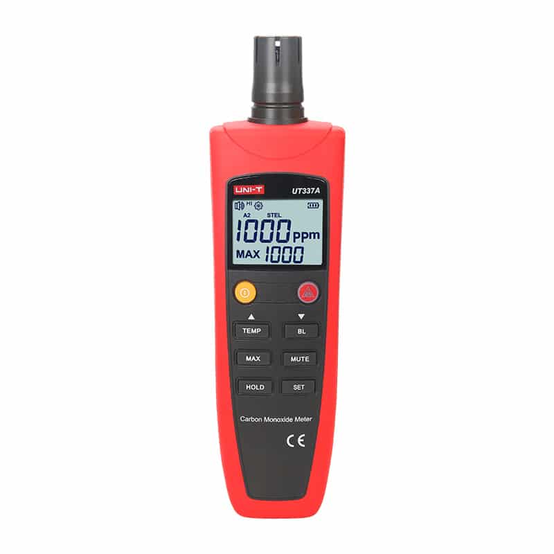 Uni-T UT337A CO Meter, a handheld carbon monoxide detector with a digital display, designed for accurate gas detection.