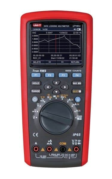Uni-T UT181A True RMS Data Logging Multimeter. A professional-grade multimeter with data logging capabilities and accurate True RMS readings for various electrical measurements.