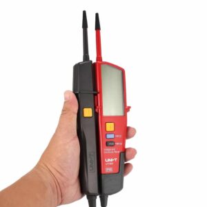 Uni-T UT18D Voltage and Continuity Tester with LCD display. A robust and reliable tool for electrical testing and troubleshooting.