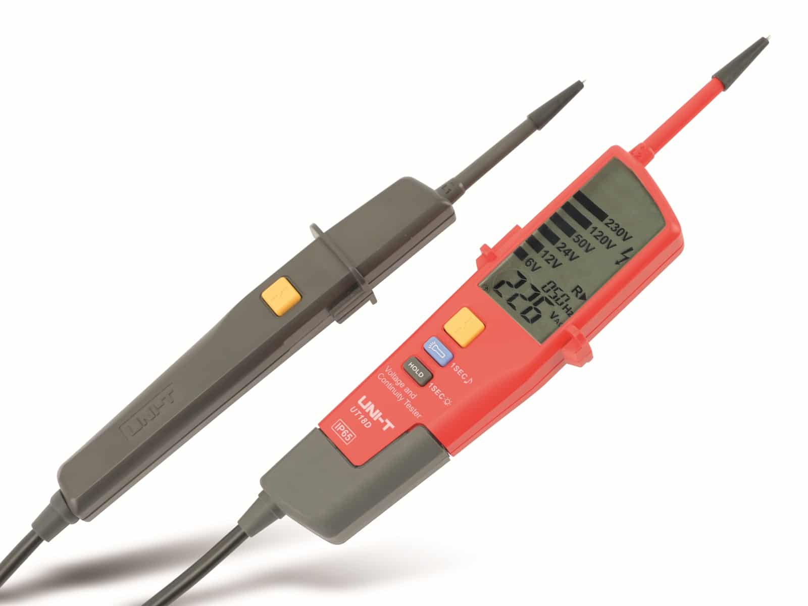 Uni-T UT18D Voltage and Continuity Tester with LCD display. A robust and reliable tool for electrical testing and troubleshooting.