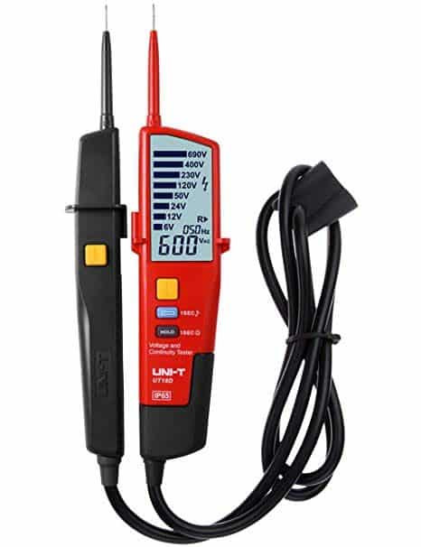 Uni-T UT18D Voltage and Continuity Tester with LCD display. A robust and reliable tool for electrical testing and troubleshooting.