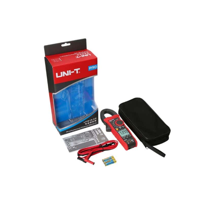 Uni-T UT219DS Dual LCD Professional Clamp Meter. Measures AC/DC current, voltage, resistance, capacitance, and temperature with dual display for simultaneous readings.