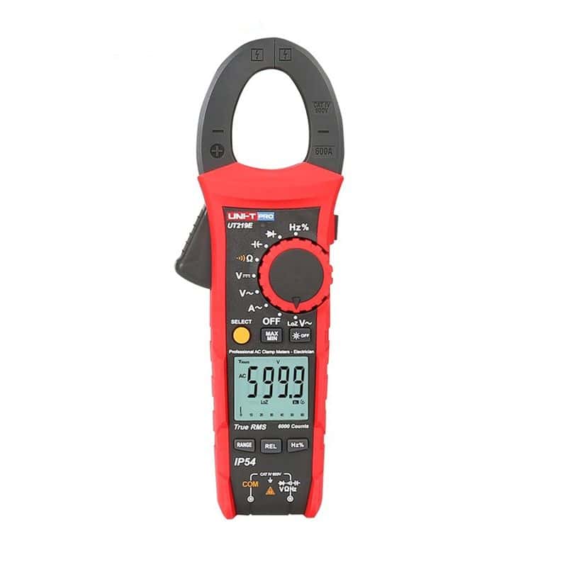 Uni-T UT219E Professional Clamp Meter. A rugged, true RMS clamp meter for AC/DC current and voltage measurement in various electrical applications.