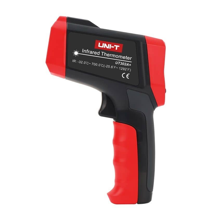 Uni-T UT302A+ Colour LCD Infrared Thermometer with a temperature range of -32°C to 700°C. Features a colour display for easy temperature readings.