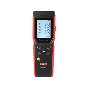 Uni-T UT325F 4-Channel Thermometer, a digital temperature measurement device with four channels for simultaneous readings. Ideal for industrial and laboratory applications.