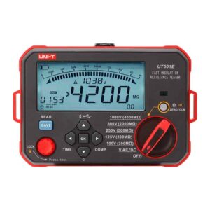 Uni-T UT501E Fast Insulation Tester, a handheld device for measuring insulation resistance in electrical equipment.