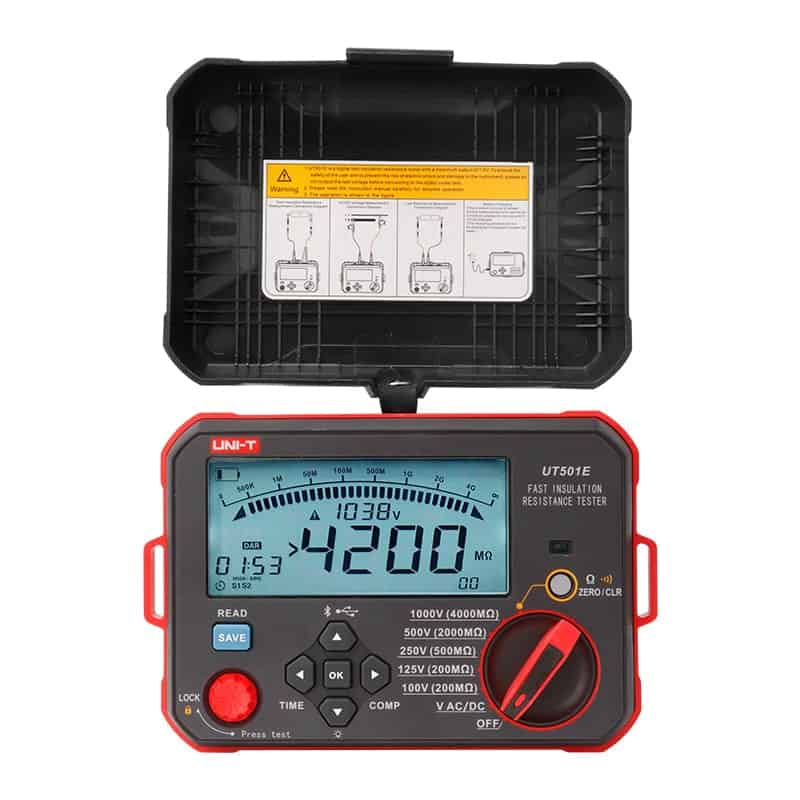 Uni-T UT501E Fast Insulation Tester, a handheld device for measuring insulation resistance in electrical equipment.